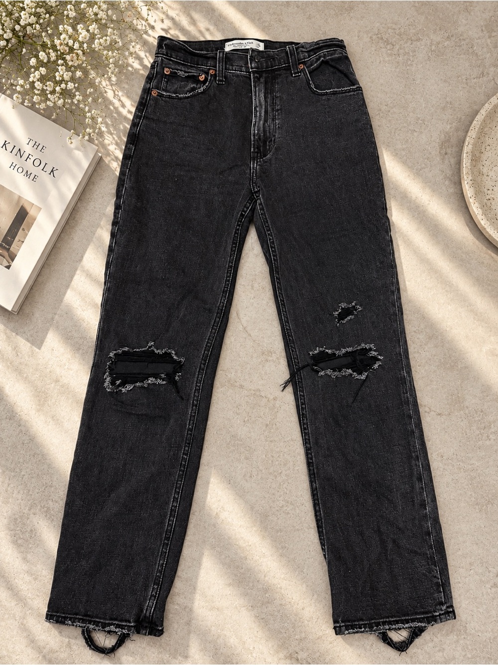 Abercrombie & Fitch Black Distressed Straight Jeans